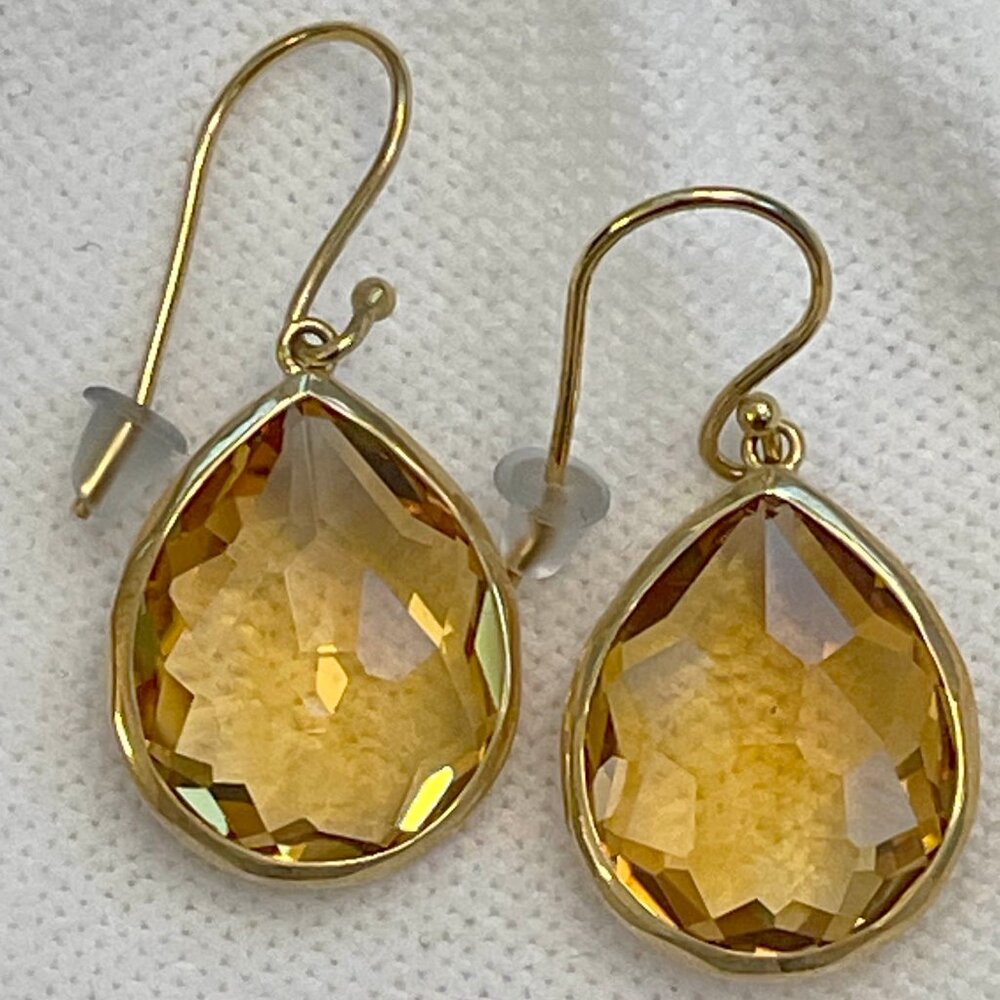 NWOT $2095 Ippolita Rock Candy Citrine 18K Yellow Gold  Medium Teardrop Earrings
